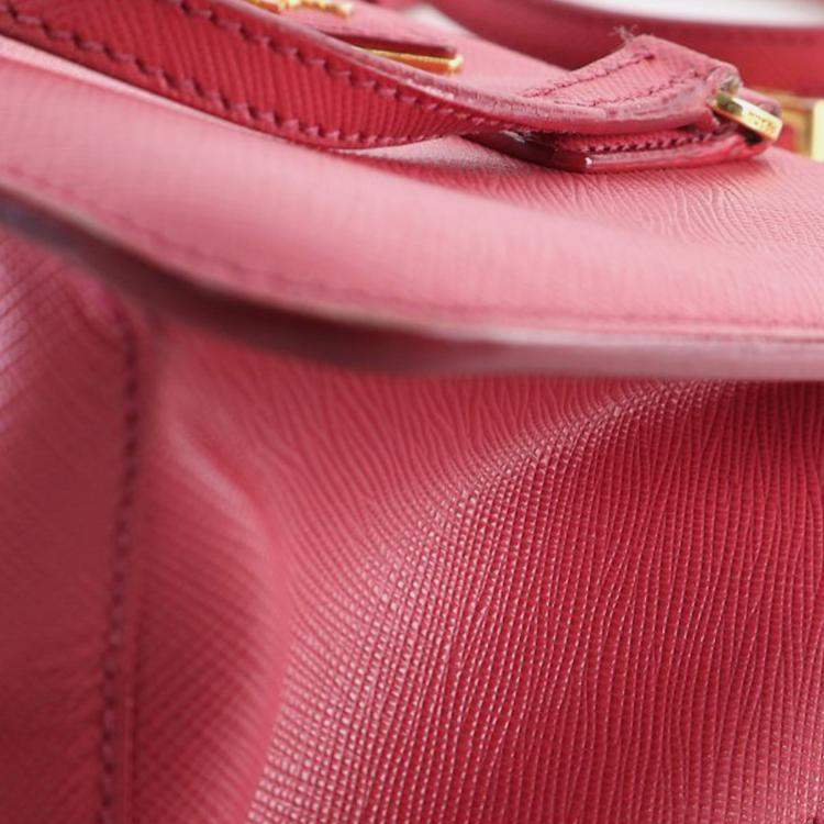 Pre Owned Prada Pink Mini Saffiano Lux Galleria Double Zip Satchel