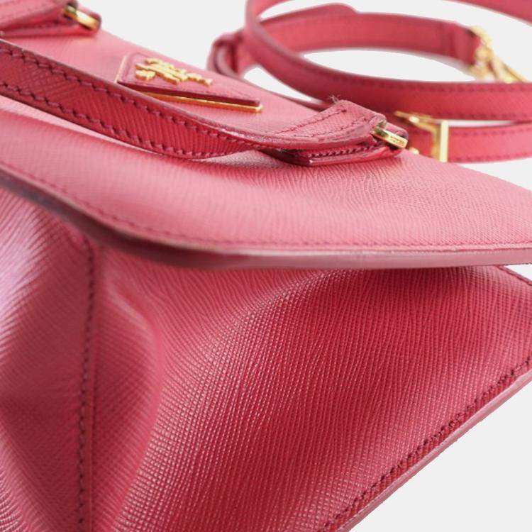 Pre Owned Prada Pink Mini Saffiano Lux Galleria Double Zip Satchel
