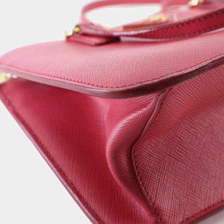 Pre Owned Prada Pink Mini Saffiano Lux Galleria Double Zip Satchel