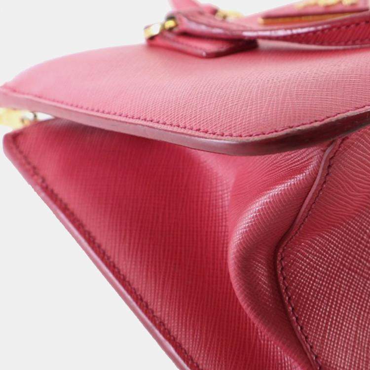 Pre Owned Prada Pink Mini Saffiano Lux Galleria Double Zip Satchel