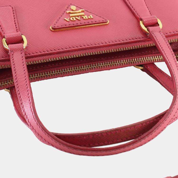 Pre Owned Prada Pink Mini Saffiano Lux Galleria Double Zip Satchel