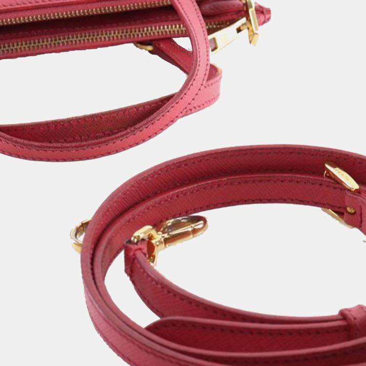 Pre Owned Prada Pink Mini Saffiano Lux Galleria Double Zip Satchel