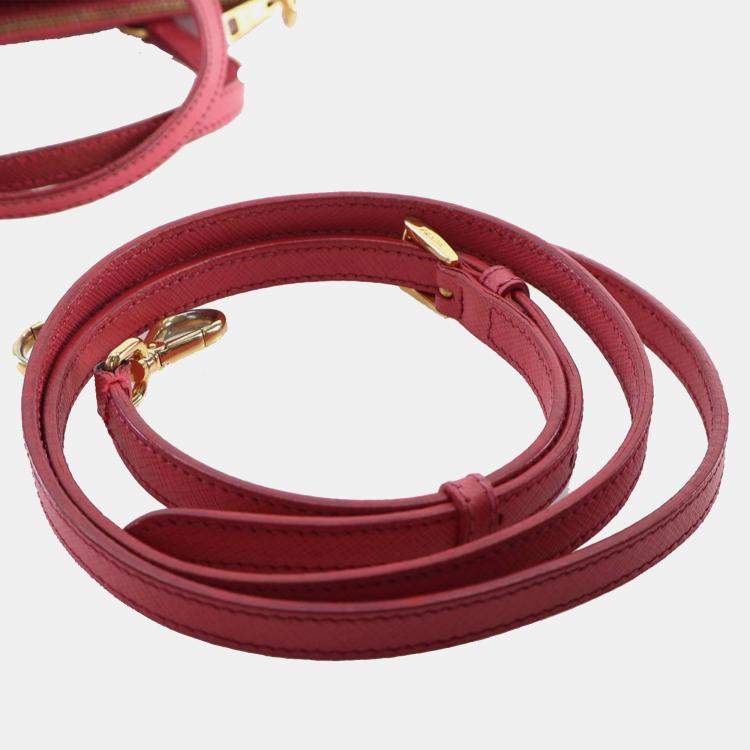 Pre Owned Prada Pink Mini Saffiano Lux Galleria Double Zip Satchel