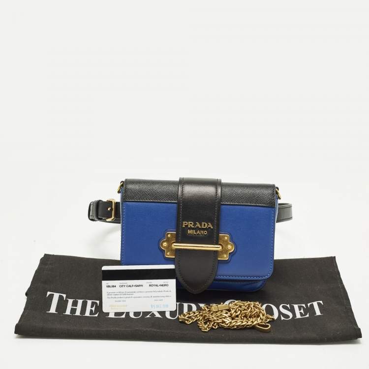 Pre Owned Prada Cahier Royal Blue/Black Leather Convertible Belt Bag