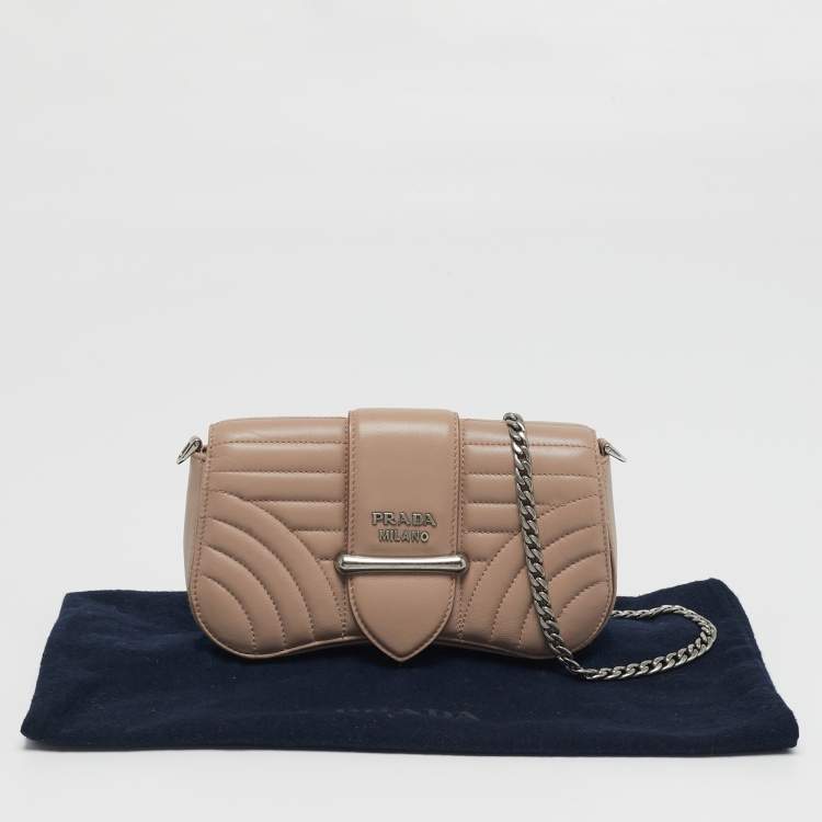 Pre Owned Prada Sidonie Beige Leather Flap Chain Crossbody Bag