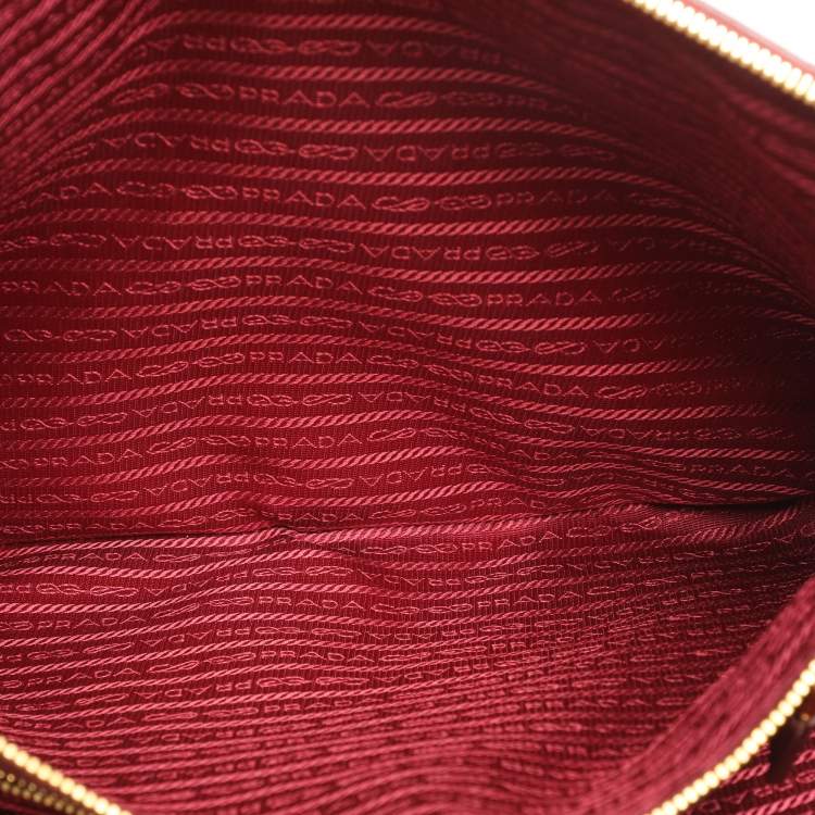 Pre Owned Prada Galleria Executive Burgundy Saffiano Leather Double Zip Tote