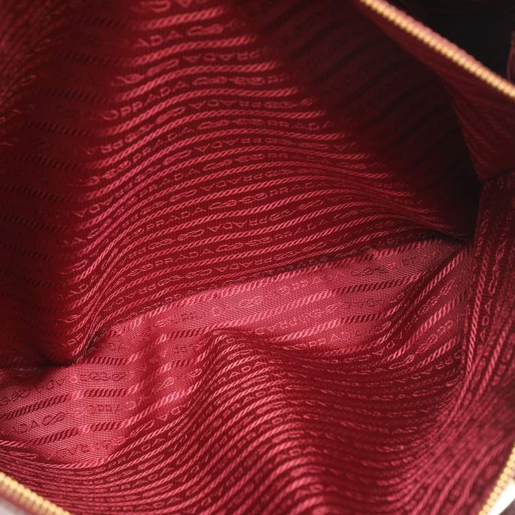 Pre Owned Prada Galleria Executive Burgundy Saffiano Leather Double Zip Tote