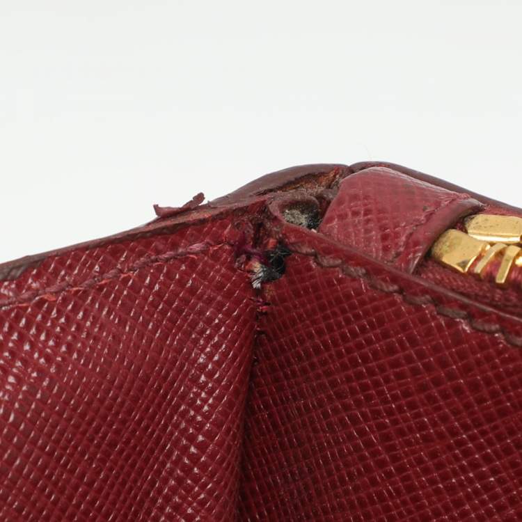 Pre Owned Prada Galleria Executive Burgundy Saffiano Leather Double Zip Tote