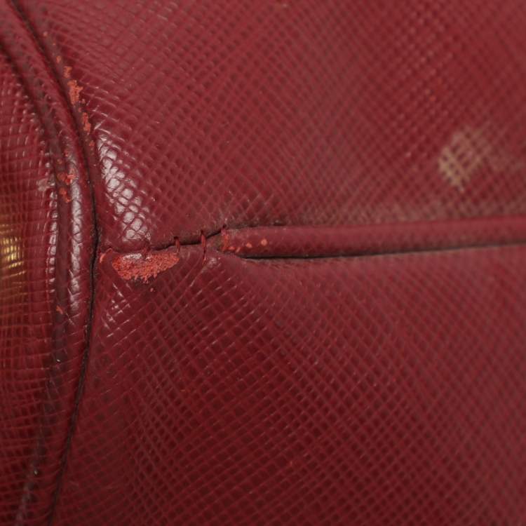 Pre Owned Prada Galleria Executive Burgundy Saffiano Leather Double Zip Tote