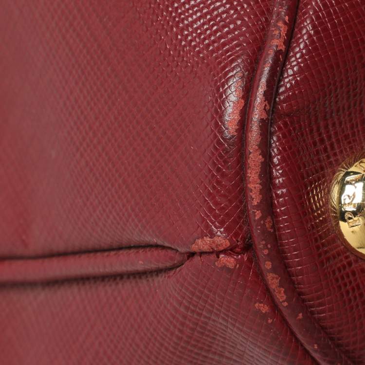 Pre Owned Prada Galleria Executive Burgundy Saffiano Leather Double Zip Tote