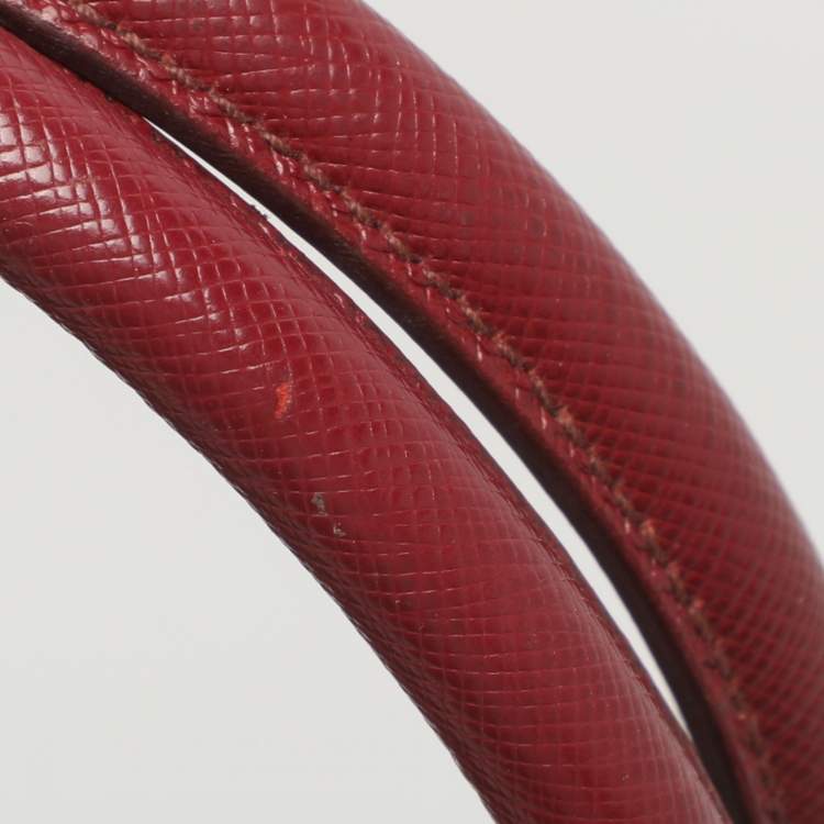 Pre Owned Prada Galleria Executive Burgundy Saffiano Leather Double Zip Tote