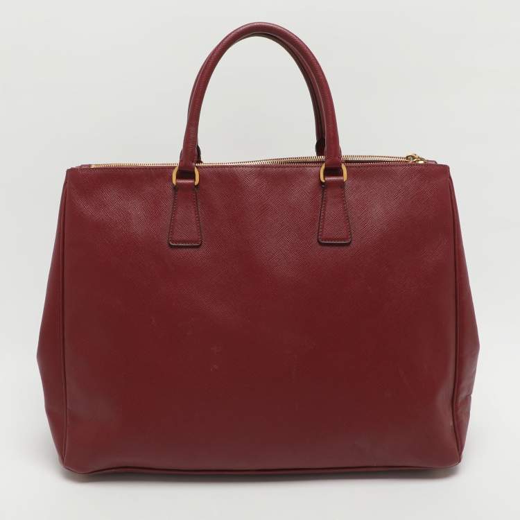 Pre Owned Prada Galleria Executive Burgundy Saffiano Leather Double Zip Tote