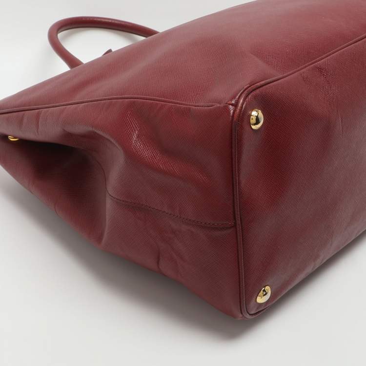 Pre Owned Prada Galleria Executive Burgundy Saffiano Leather Double Zip Tote