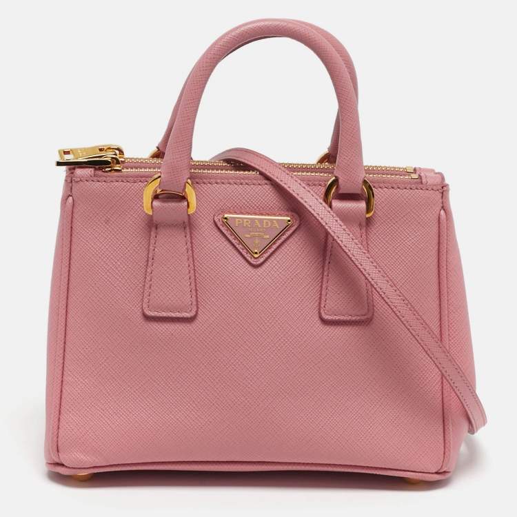 Pre Owned Prada Galleria Micro Pink Saffiano Lux Leather Tote