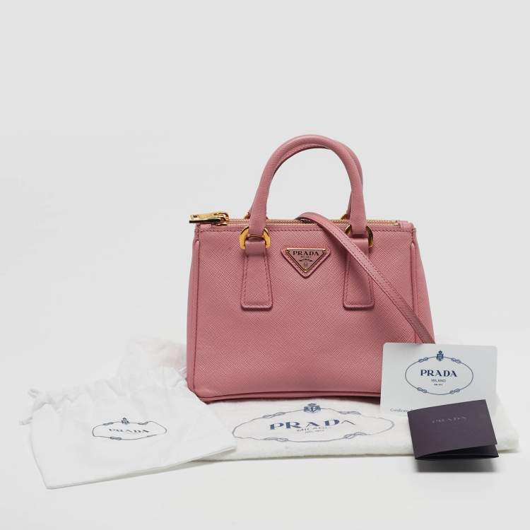 Pre Owned Prada Galleria Micro Pink Saffiano Lux Leather Tote