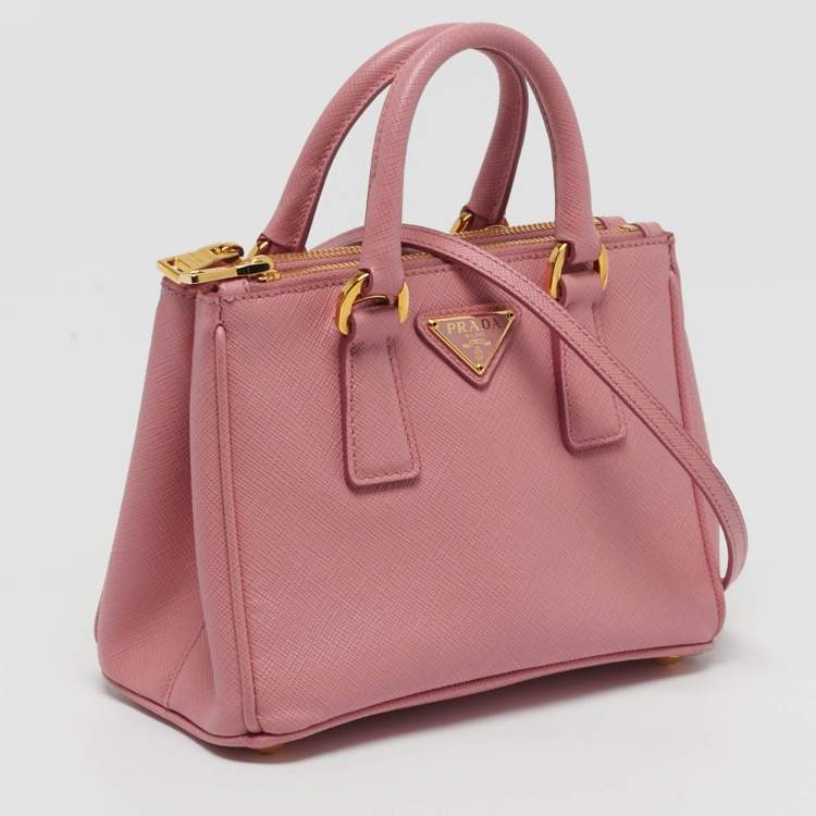 Pre Owned Prada Galleria Micro Pink Saffiano Lux Leather Tote