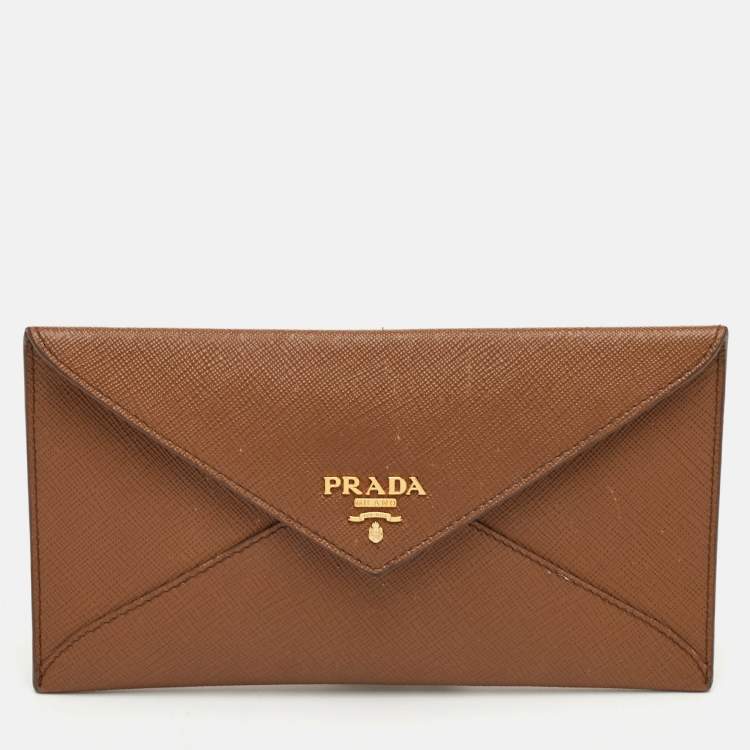 Pre Owned Prada Move Brown Saffiano Leather Envelope Wallet