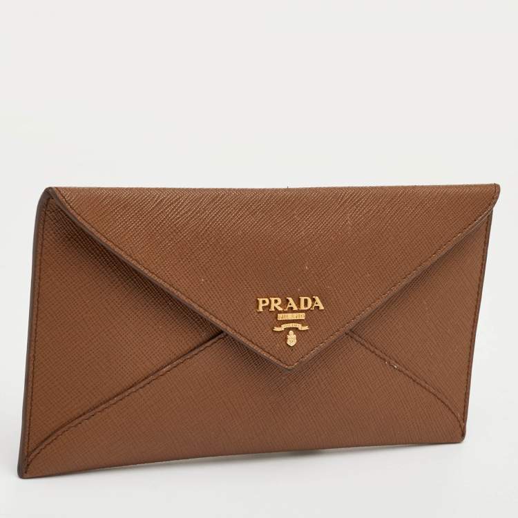 Pre Owned Prada Move Brown Saffiano Leather Envelope Wallet