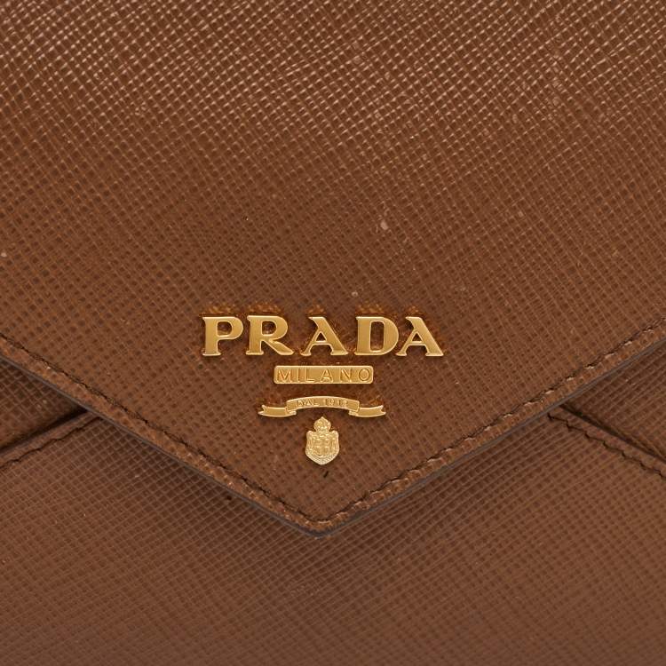 Pre Owned Prada Move Brown Saffiano Leather Envelope Wallet