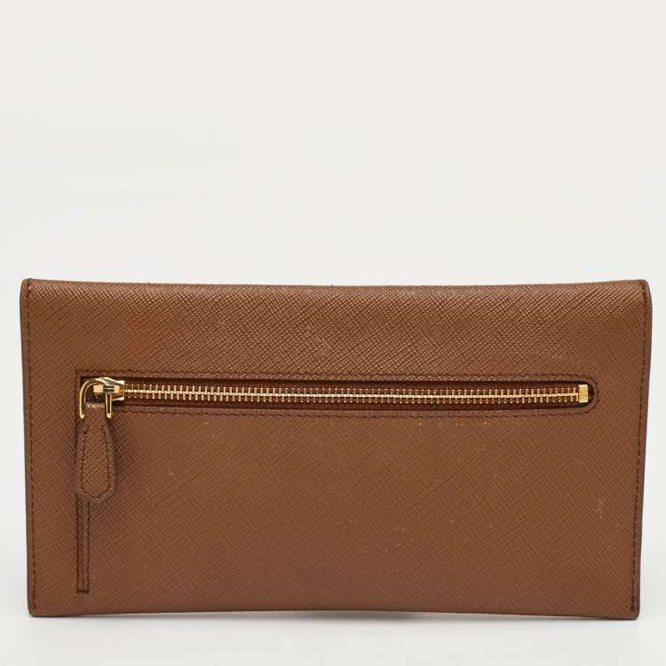 Pre Owned Prada Move Brown Saffiano Leather Envelope Wallet