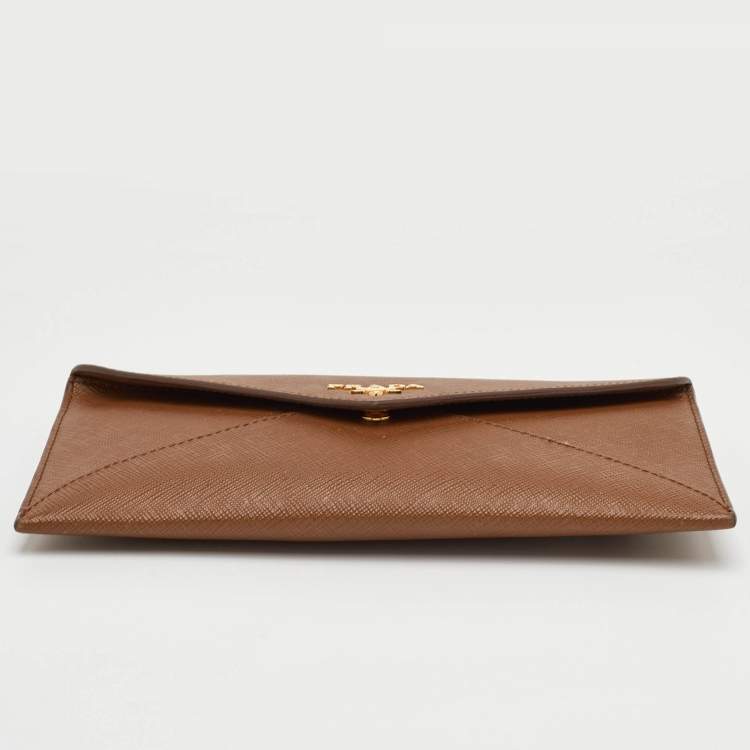 Pre Owned Prada Move Brown Saffiano Leather Envelope Wallet