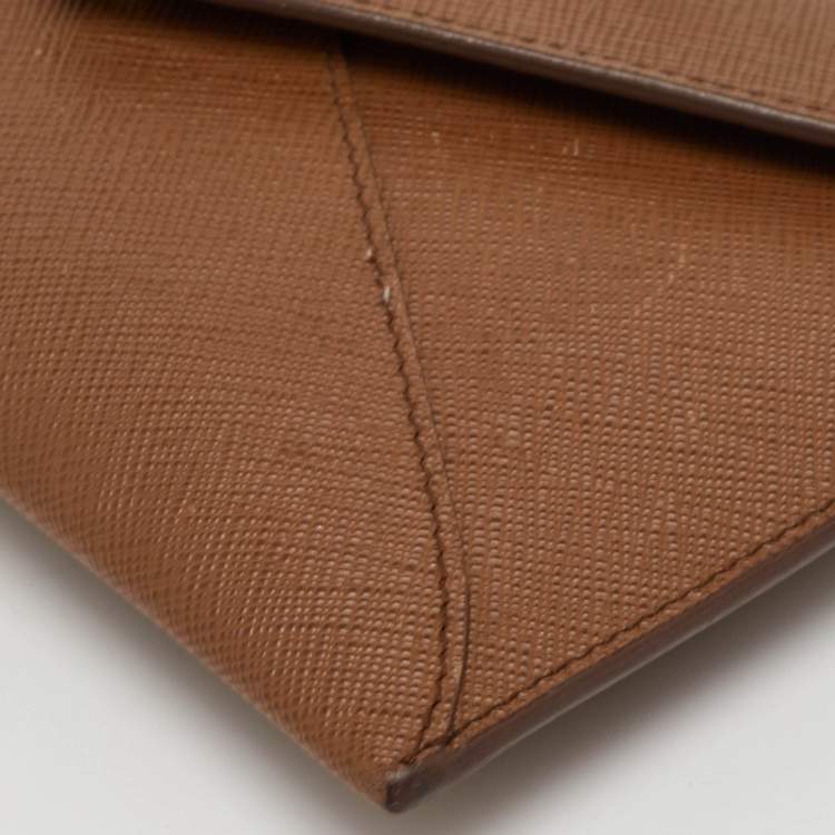Pre Owned Prada Move Brown Saffiano Leather Envelope Wallet
