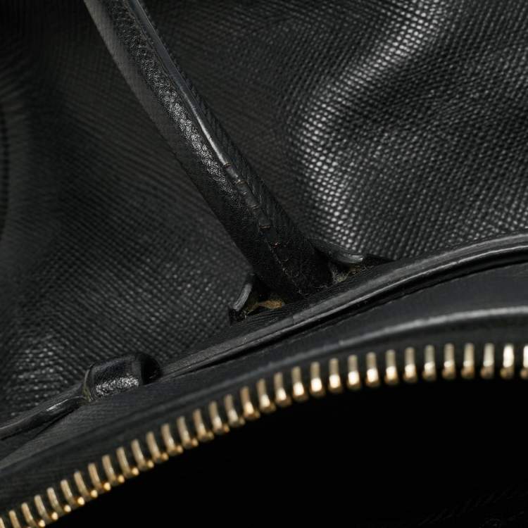 Pre Owned Prada Double Zip Black Saffiano Cuir Leather Dome Bag