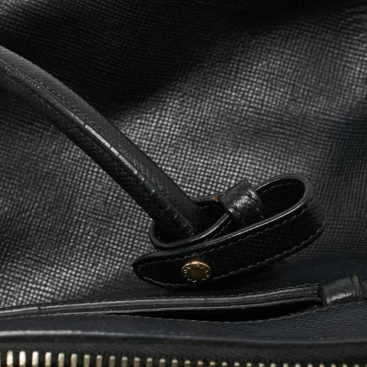 Pre Owned Prada Double Zip Black Saffiano Cuir Leather Dome Bag