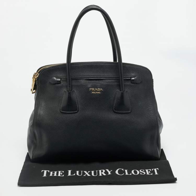 Pre Owned Prada Double Zip Black Saffiano Cuir Leather Dome Bag