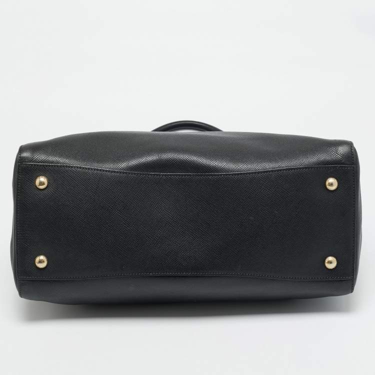 Pre Owned Prada Double Zip Black Saffiano Cuir Leather Dome Bag