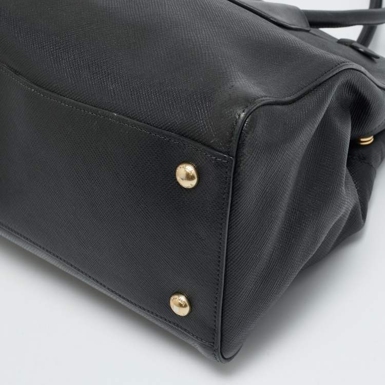 Pre Owned Prada Double Zip Black Saffiano Cuir Leather Dome Bag