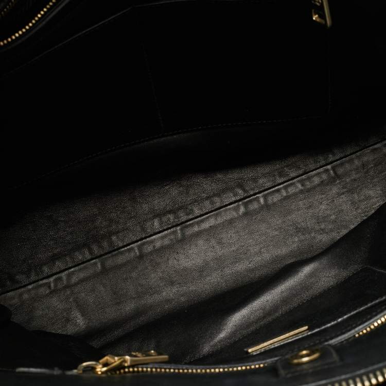 Pre Owned Prada Double Zip Black Saffiano Cuir Leather Dome Bag