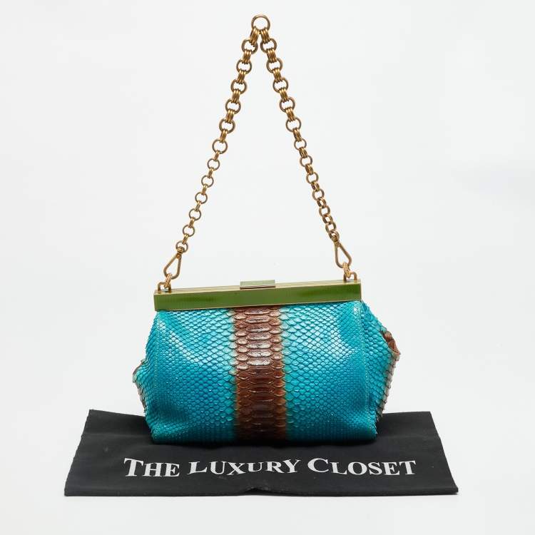 Pre Owned Prada Frame Ombre Blue/Brown Python Chain Bag