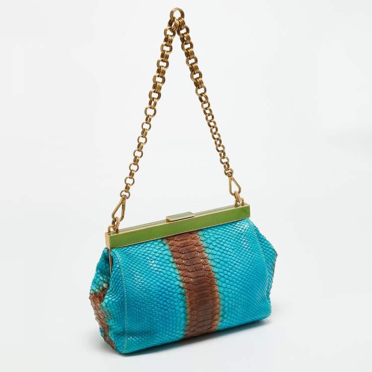 Pre Owned Prada Frame Ombre Blue/Brown Python Chain Bag