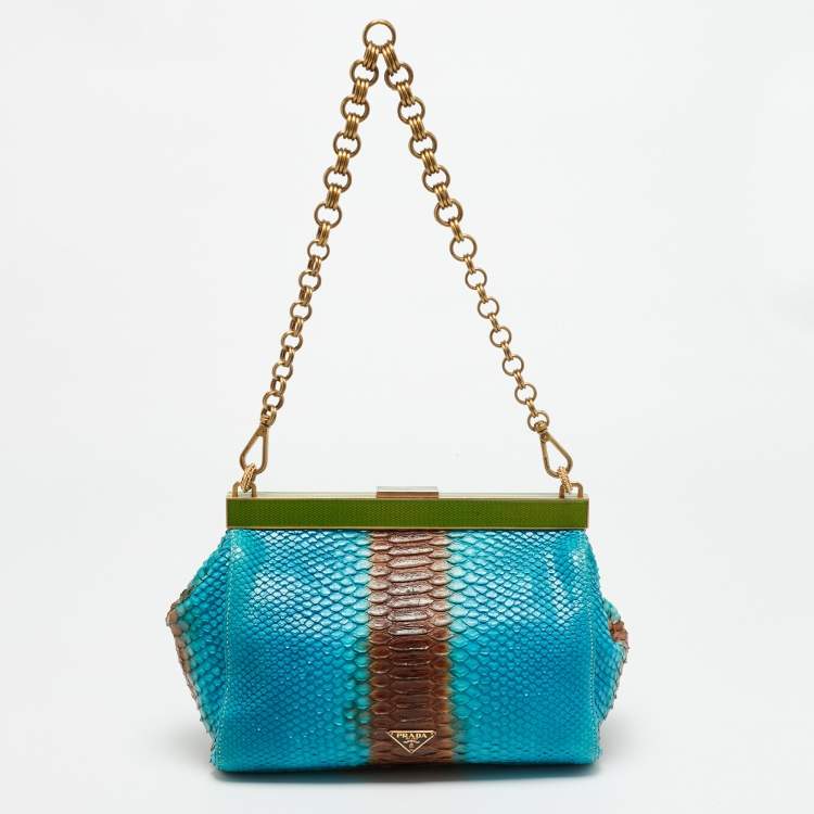 Pre Owned Prada Frame Ombre Blue/Brown Python Chain Bag