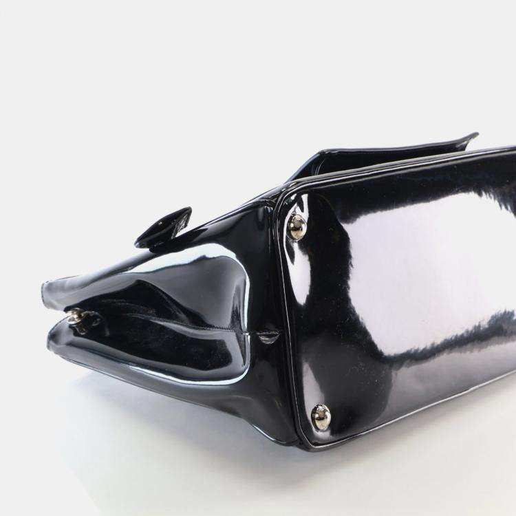 Pre Owned Prada Large Black Patent Galleria Double Zip Handbag