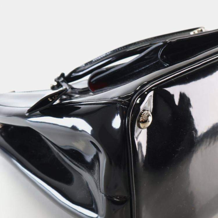 Pre Owned Prada Large Black Patent Galleria Double Zip Handbag