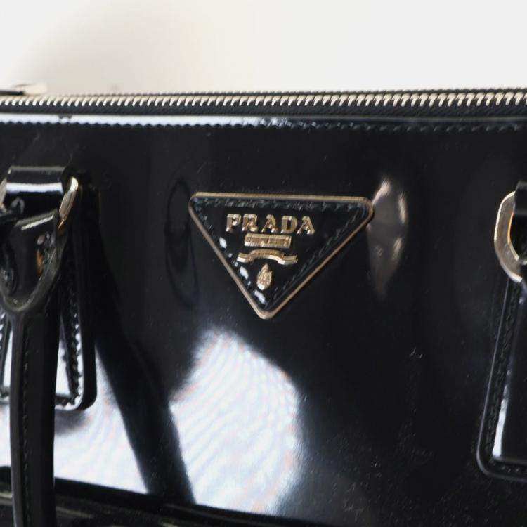 Pre Owned Prada Large Black Patent Galleria Double Zip Handbag