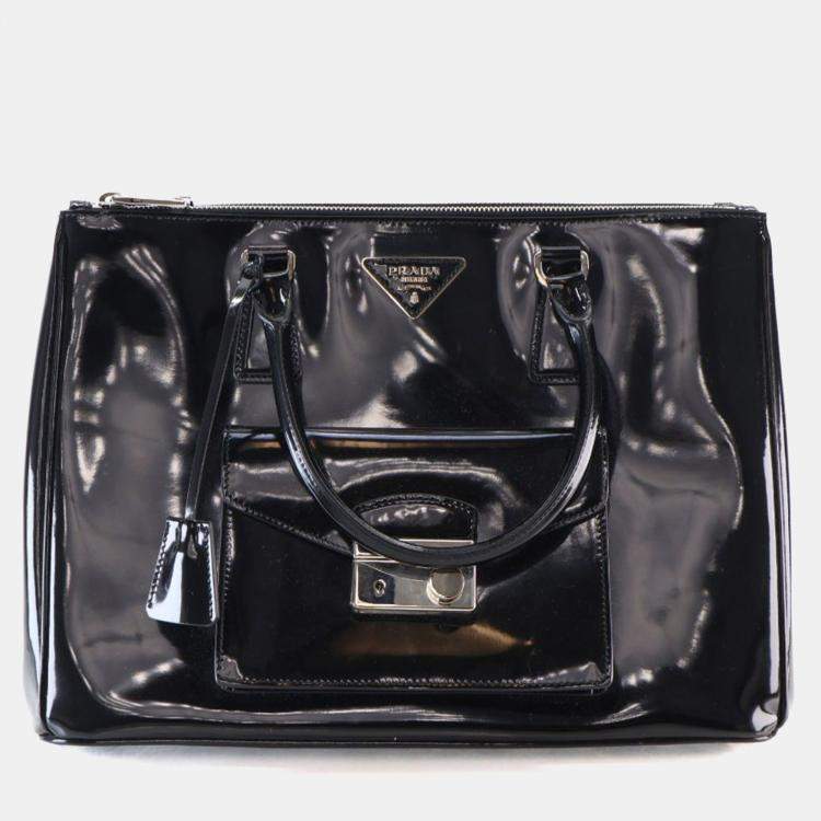 Pre Owned Prada Large Black Patent Galleria Double Zip Handbag