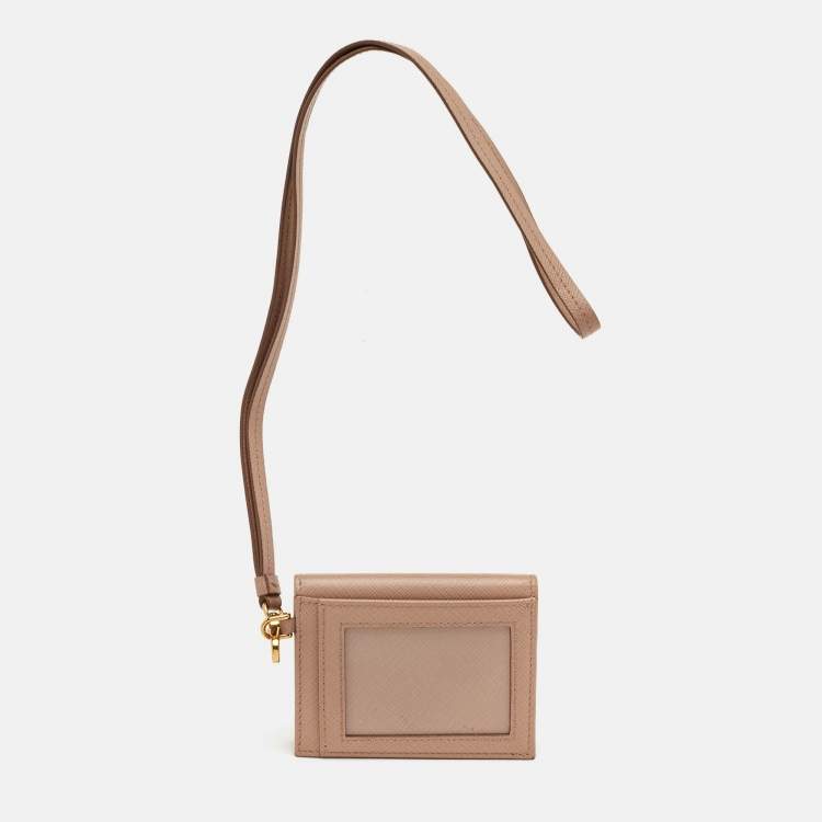 Pre Owned Prada Beige Saffiano Leather Card Holder