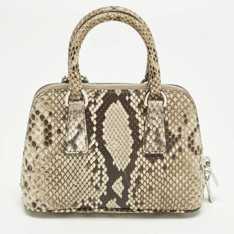 Pre Owned Prada Promenade Mini Beige Python Satchel