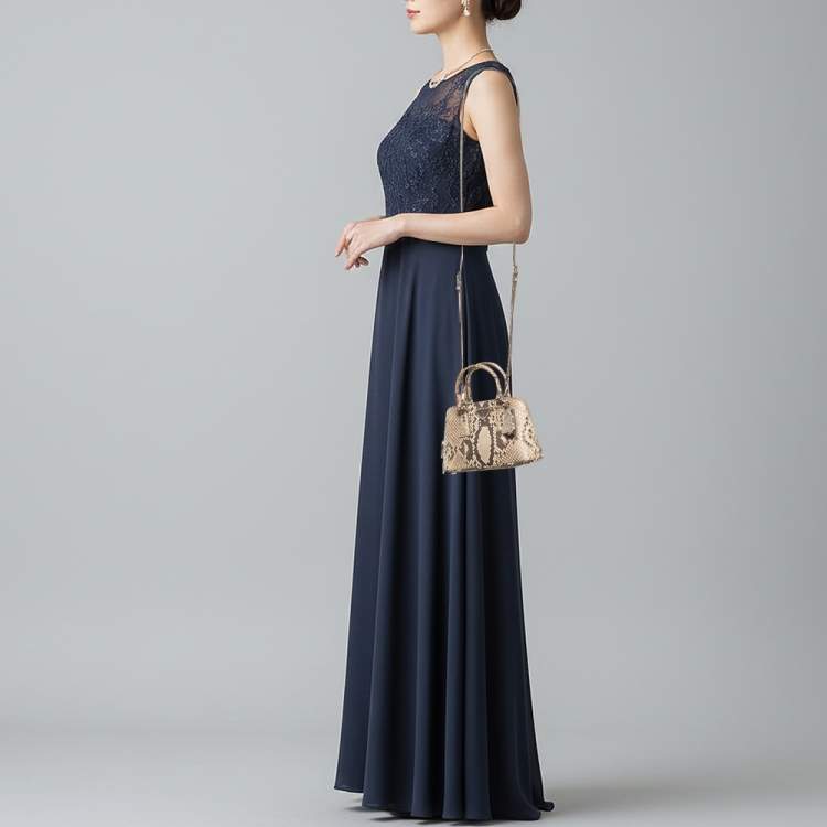 Pre Owned Prada Promenade Mini Beige Python Satchel