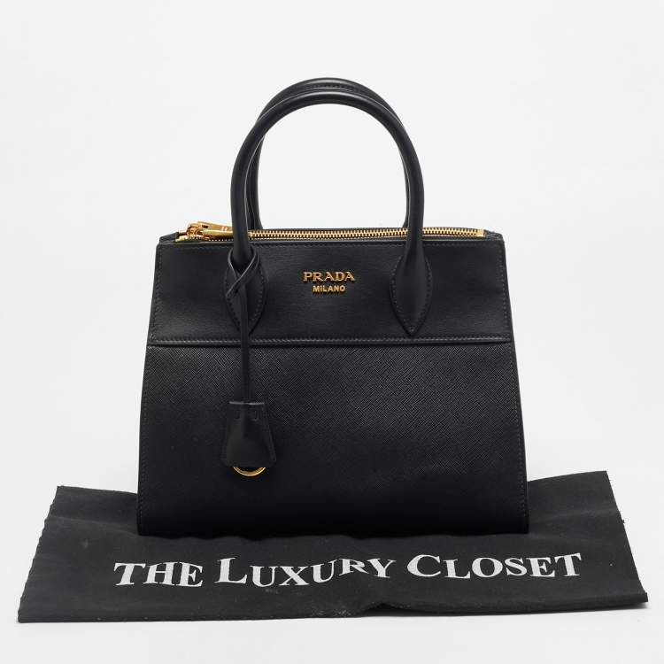 Pre Owned Prada Esplanade Black Saffiano Lux and City Leather Tote