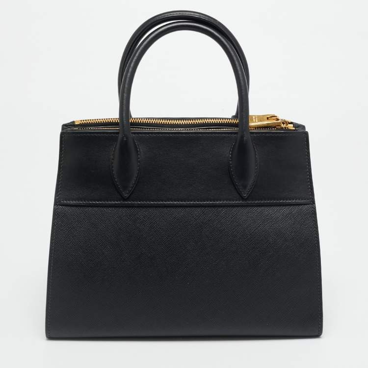 Pre Owned Prada Esplanade Black Saffiano Lux and City Leather Tote