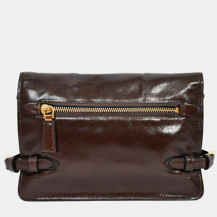 Pre Owned Prada Brown Leather Buckle Detail Shoulder Bag