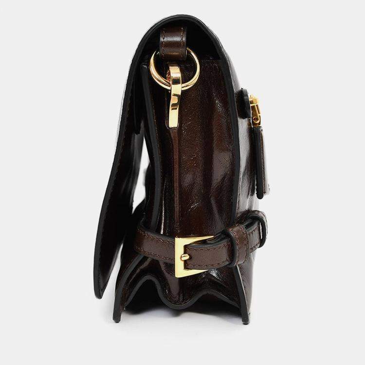 Pre Owned Prada Brown Leather Buckle Detail Shoulder Bag