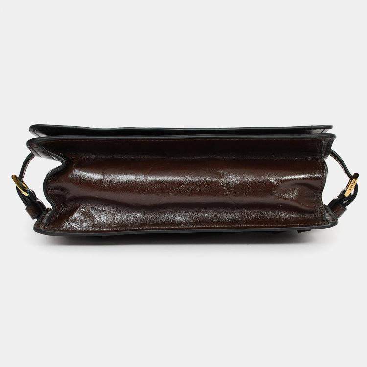 Pre Owned Prada Brown Leather Buckle Detail Shoulder Bag