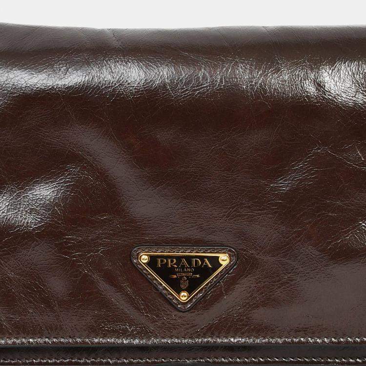 Pre Owned Prada Brown Leather Buckle Detail Shoulder Bag