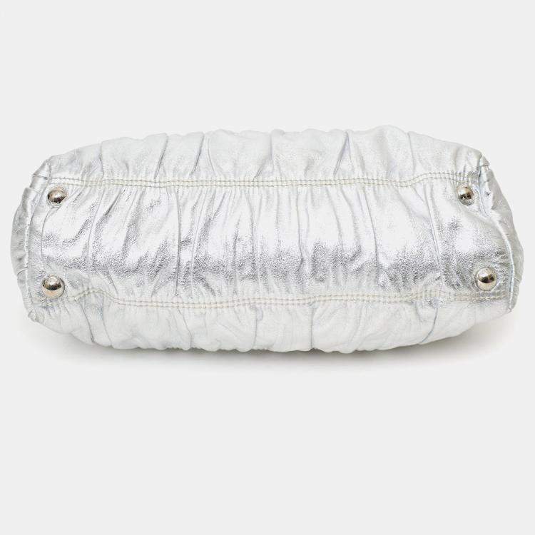Pre Owned Prada Silver Leather Dressy Gaufre Bag