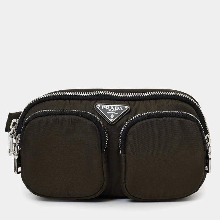 Pre Owned Prada Green/Black Nylon Front Pocket Waist Bag